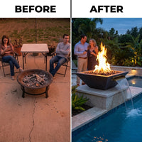 Arcadia Forge Helios Cascade 36" Fire & Water Bowl — Before & After