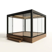Enclosed Glass Pavilion Built for Year-Round Use, Powder-Coated Aluminum Frame, Tempered Glass Walls, LED Lighting — Studio Shot