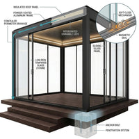 Enclosed Glass Pavilion Built for Year-Round Use, Powder-Coated Aluminum Frame, Tempered Glass Walls, LED Lighting — How It Works