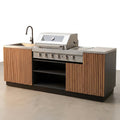 Outdoor Kitchen Island Built for Premium Cooking, Stainless Steel Worktop, Teak Cabinet Faces, Weather Resistant