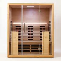 Infrared Sauna Cabin Designed for Home Wellness, Full Glass Door, Canadian Hemlock Wood, Red Light Therapy
