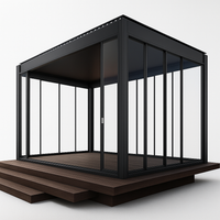Glass Pavilion Built for Year-Round Outdoor Living, Powder-Coated Aluminum Frame, Tempered Glass Walls, LED Lighting