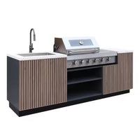 Outdoor Kitchen Island Built for Premium Cooking, Stainless Steel Worktop, Teak Cabinet Faces, Weather Resistant
