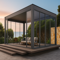 Glass Pavilion Built for Year-Round Outdoor Living, Powder-Coated Aluminum Frame, Tempered Glass Walls, LED Lighting