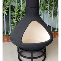 Steel Chiminea Fire Pit Designed for Modern Patios, High-Draft Design, Ceramic Coating, Triangular Viewing Window