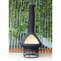 Steel Chiminea Fire Pit Designed for Modern Patios, High-Draft Design, Ceramic Coating, Triangular Viewing Window