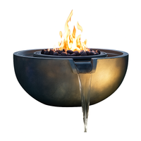 Fire and Water Bowl Built for Outdoor Elegance, 36" GFRC Concrete, Stainless Steel Burner, Brass Scupper