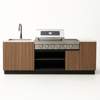Outdoor Kitchen Island Built for Premium Cooking, Stainless Steel Worktop, Teak Cabinet Faces, Weather Resistant